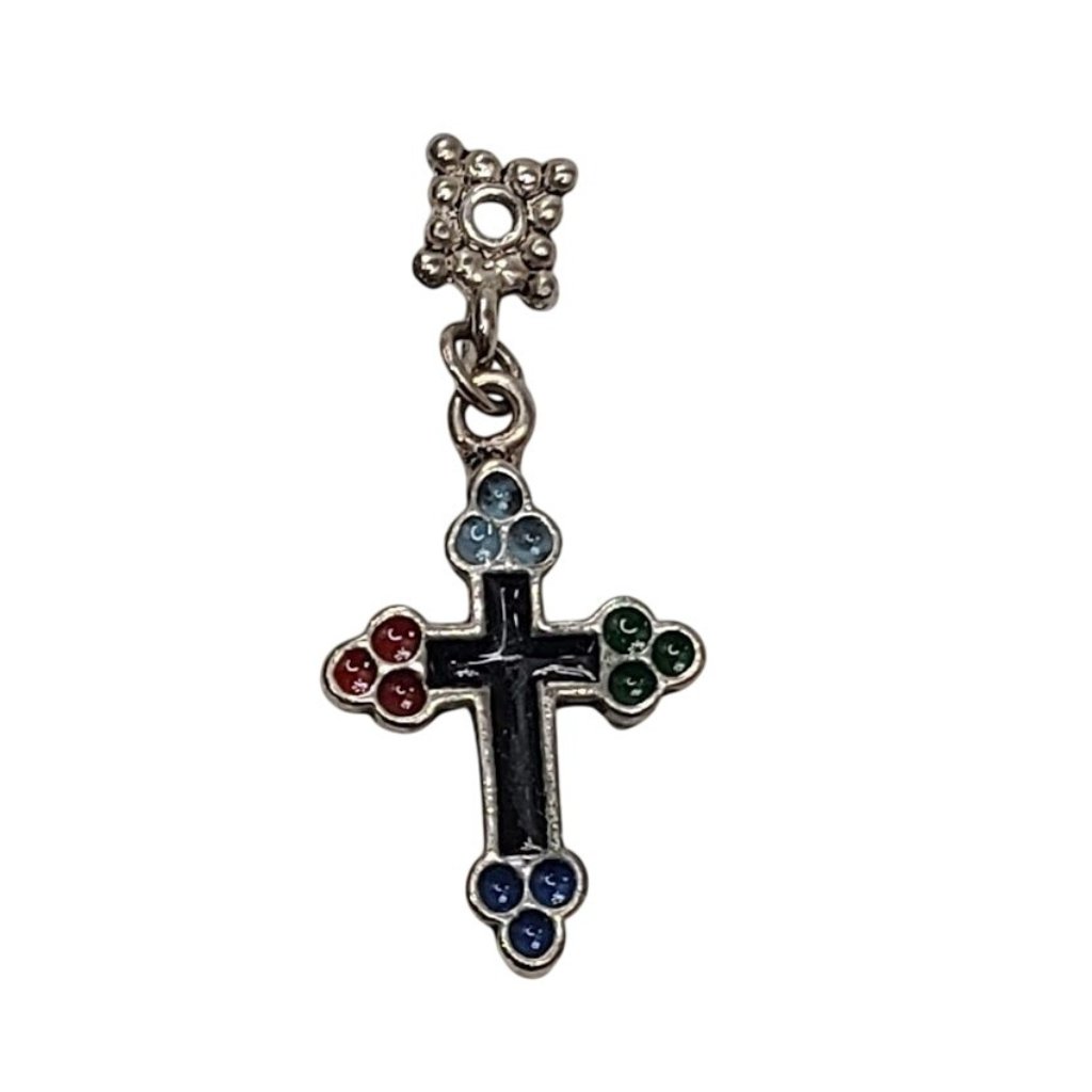 Vintage Multicolor Enamel Cross Necklace Pendant Charm Religious Jewelry